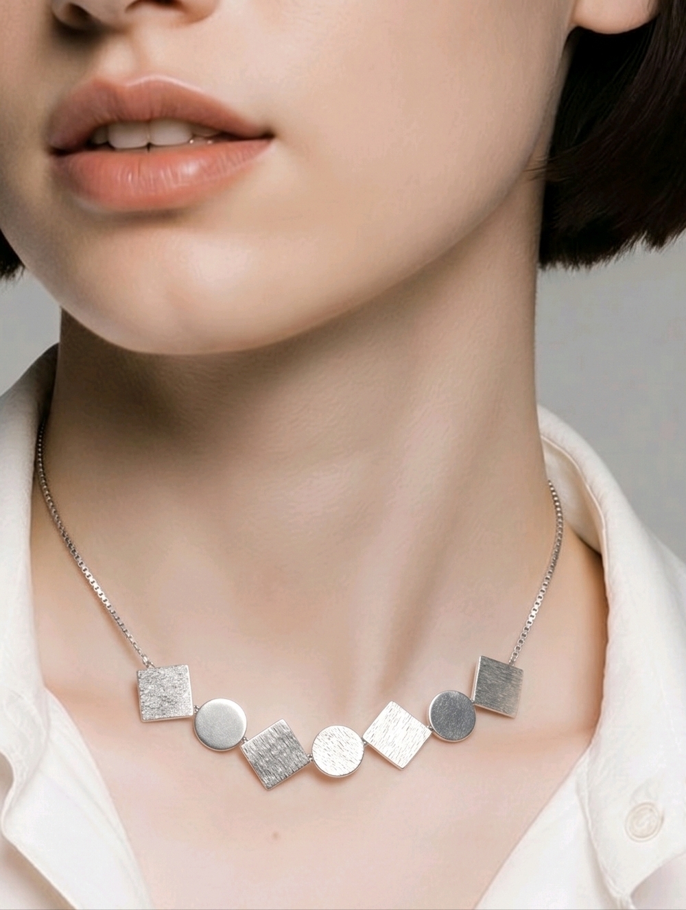 NWT nadineWest Silver Geometric Choker Necklace ~15"